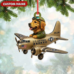 Blisscorners Personalized Dog Pilot Christmas Ornament And Keychain, Custom Name U.S. Air Force Airplane, Military Dog Lover Tree Decor Gift