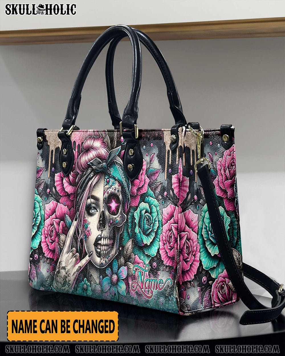 BLISSCORNERS SKULL LADY ROSE LEATHER HANDBAG