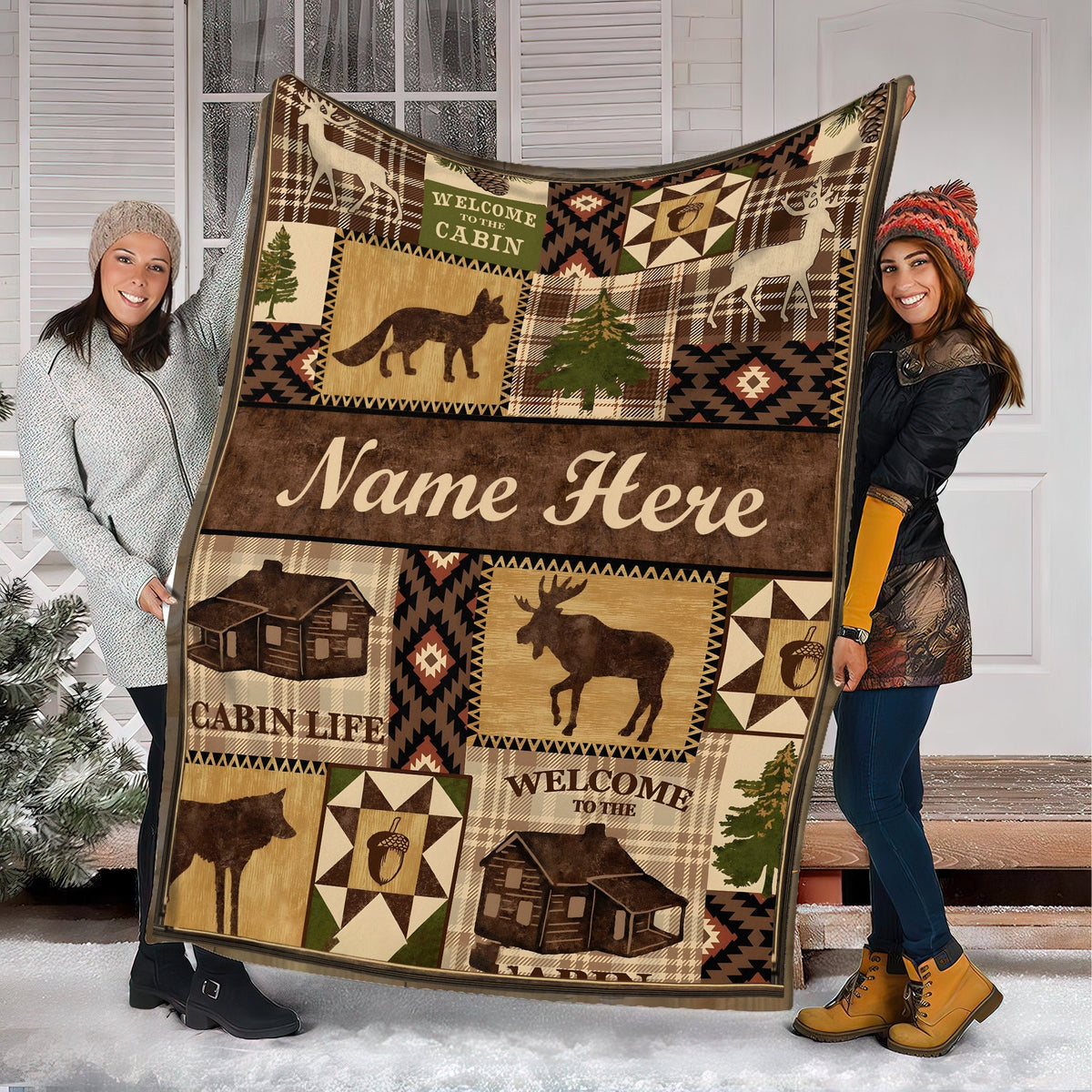 Blisscorners Personalized Hunting Cabin Life Fleece Blanket - Rustic Lodge Throw with Wildlife Design LM1611