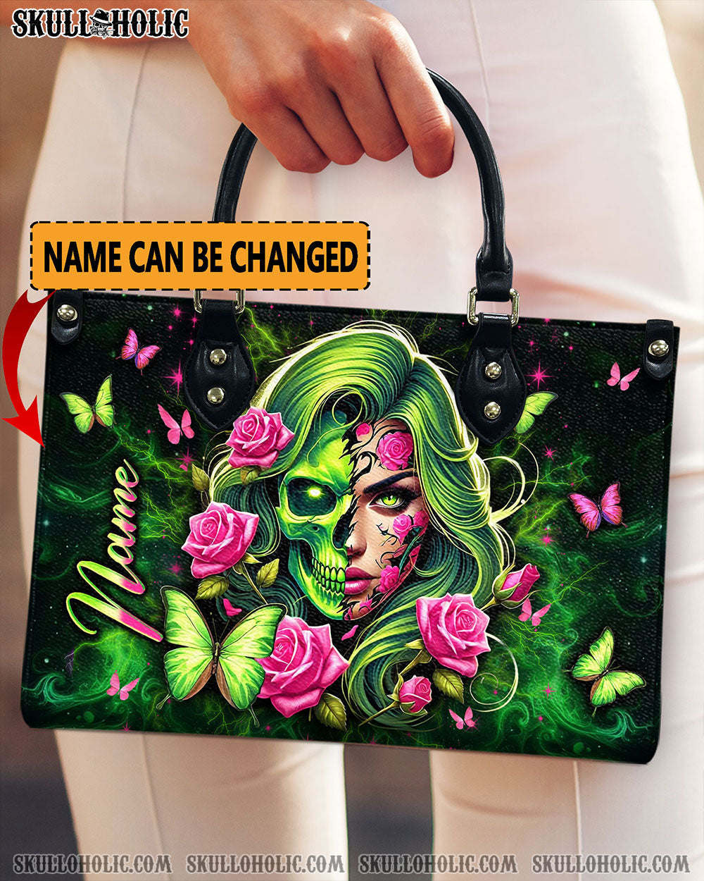 BLISSCORNERS SKULL LADY ROSE LEATHER HANDBAG