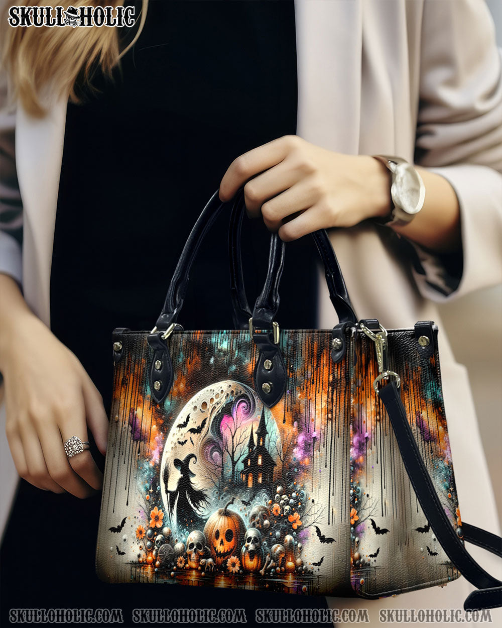 BLISSCORNERS HALLOWEEN CASTLE MOON HALLOWEEN LEATHER HANDBAG