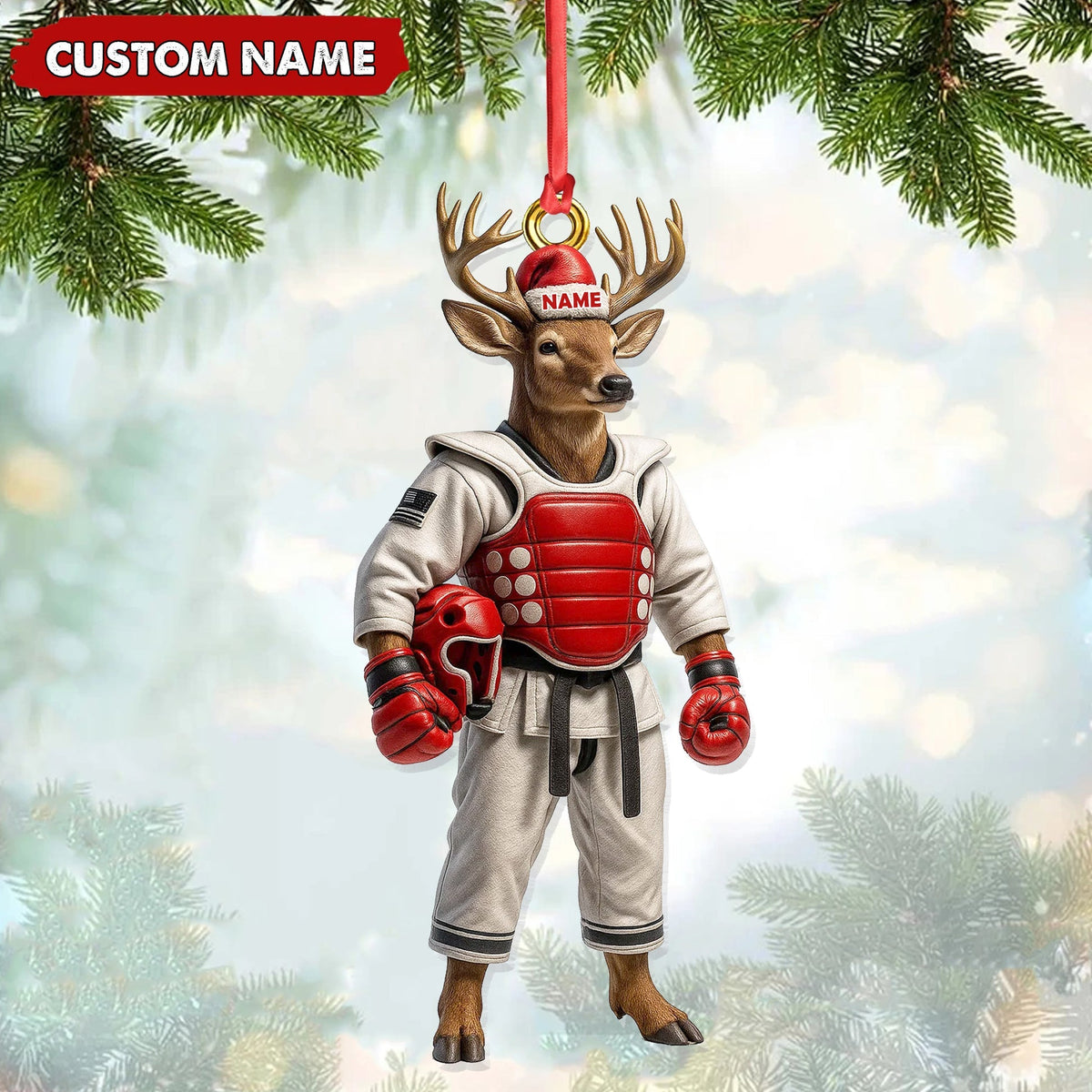 Blisscorners Custom Name Deer Karate Ornament, Taekwondo Christmas Gift Decor LM0411