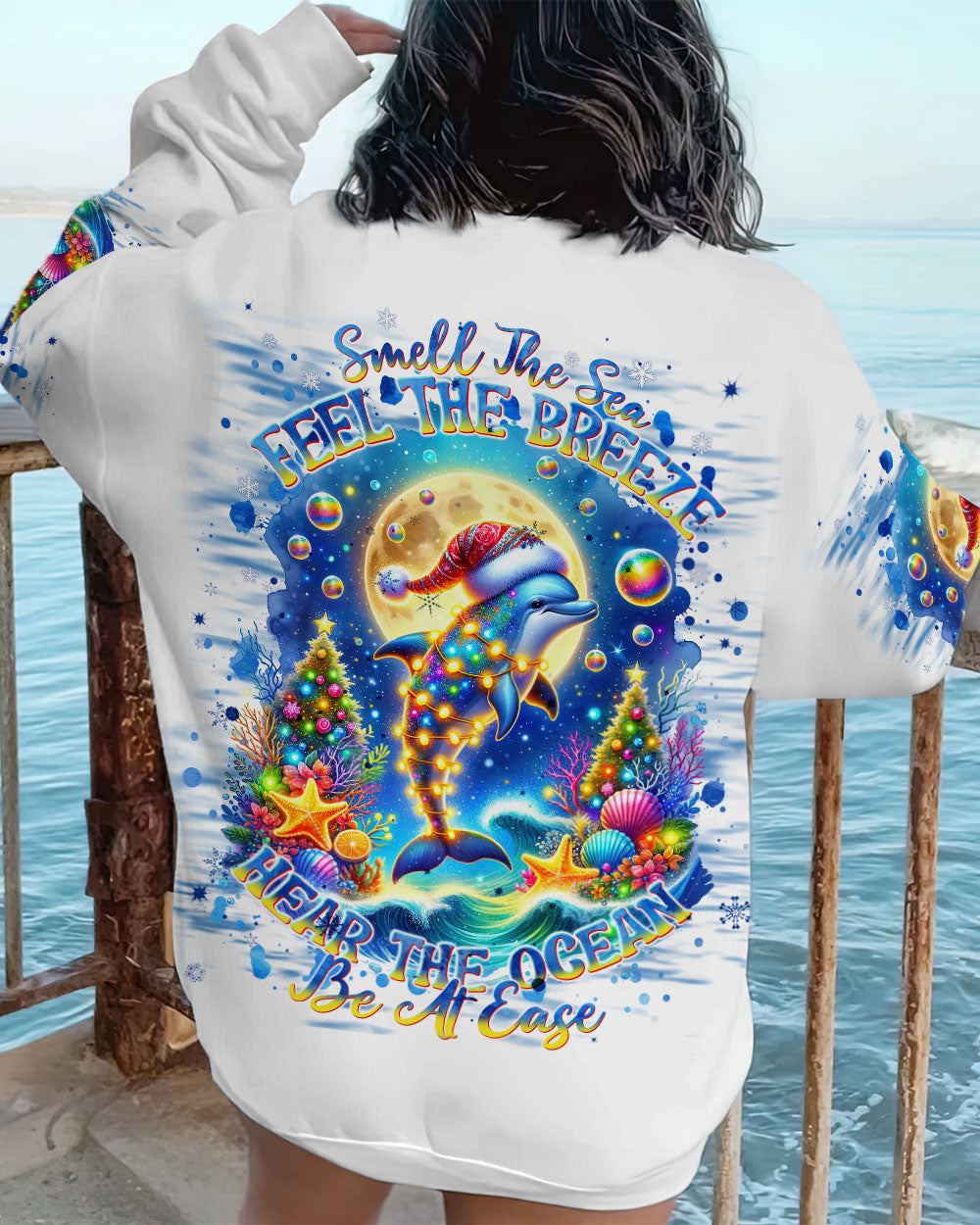 BLISSCORNERS SMELL THE SEA FEEL THE BREEZE DOLPHIN CHRISTMAS ALL OVER PRINT