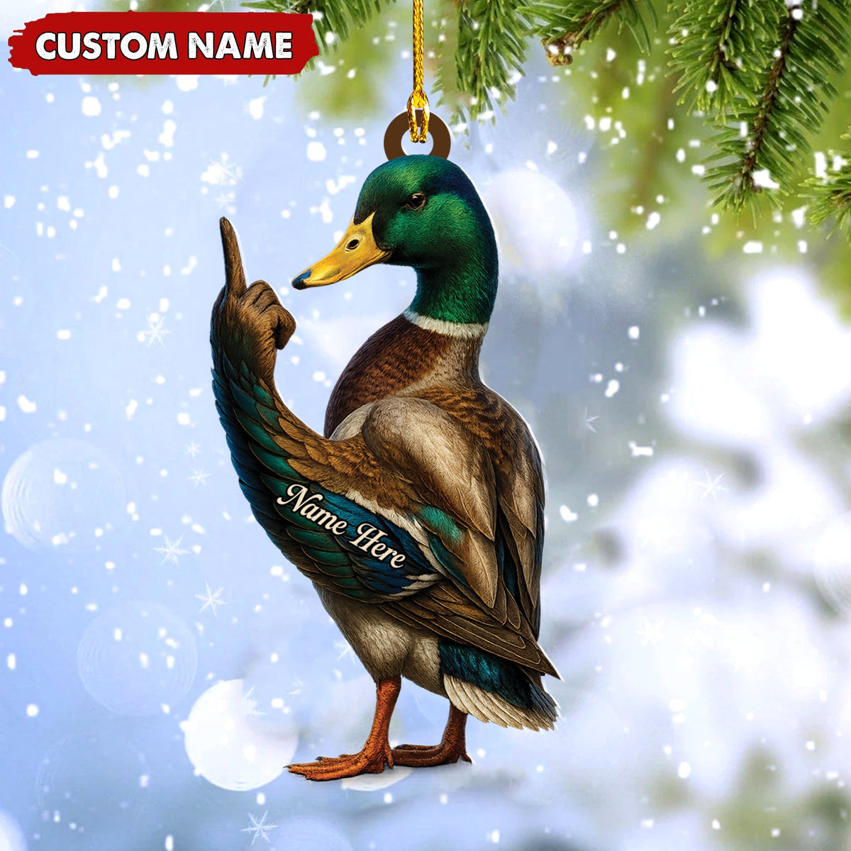 Blisscorners Personalized Funny Duck Fukin' Finger Hunting Acrylic Christmas Ornament Custom Gift for Hunters LM0110