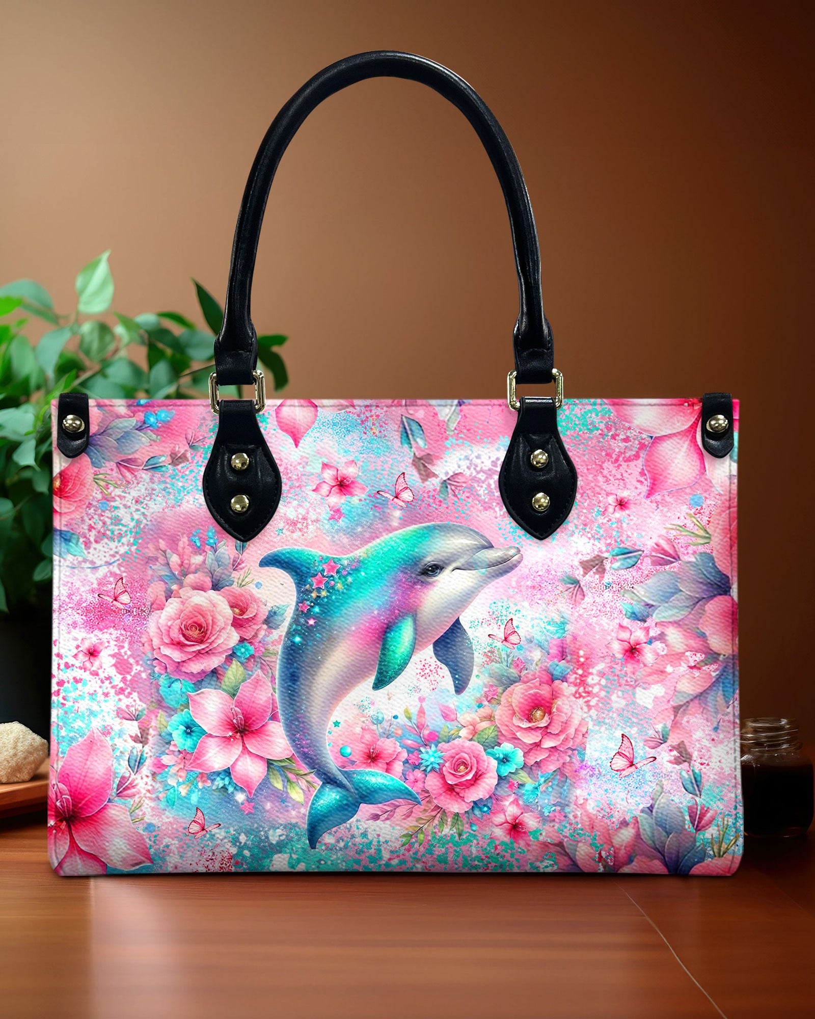 BLISSCORNERS DOLPHIN FLORAL LEATHER HANDBAG