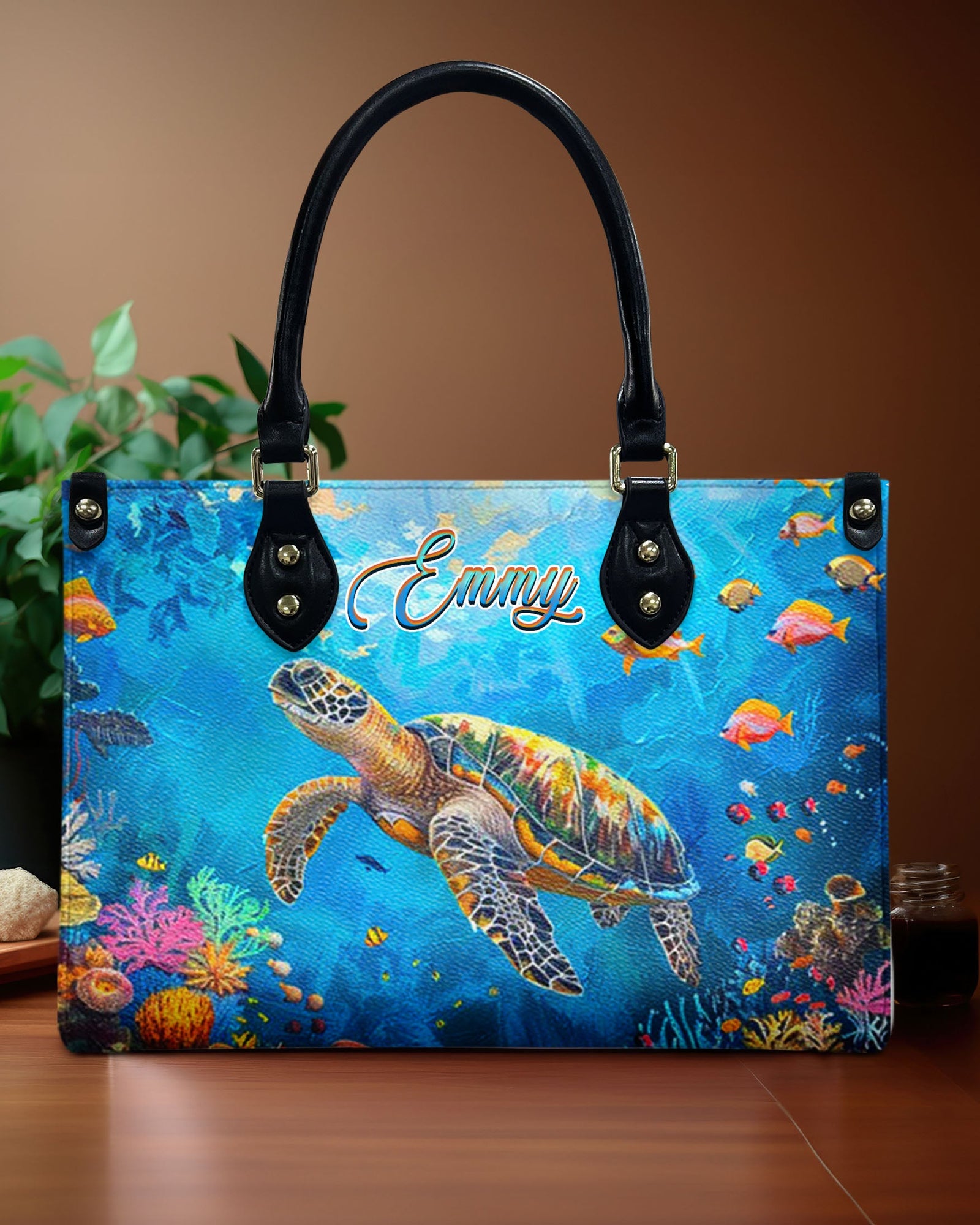 BLISSCORNERS OCEAN TURTLE LEATHER HANDBAG