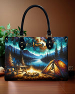 BLISSCORNERS CAMPING SCENE UNDER STARRY NIGHT SKY LEATHER HANDBAG