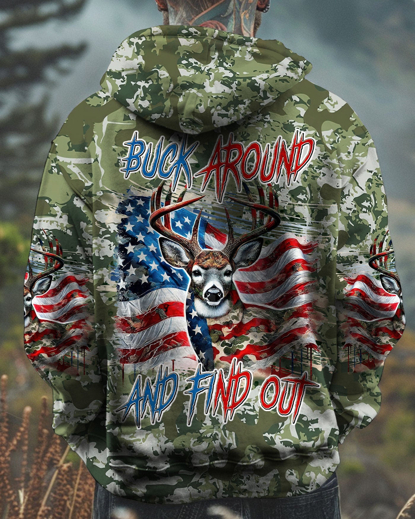 BLISSCORNERS BUCK AROUND AND FIND OUT DEER HUNTING ALL OVER PRINT
