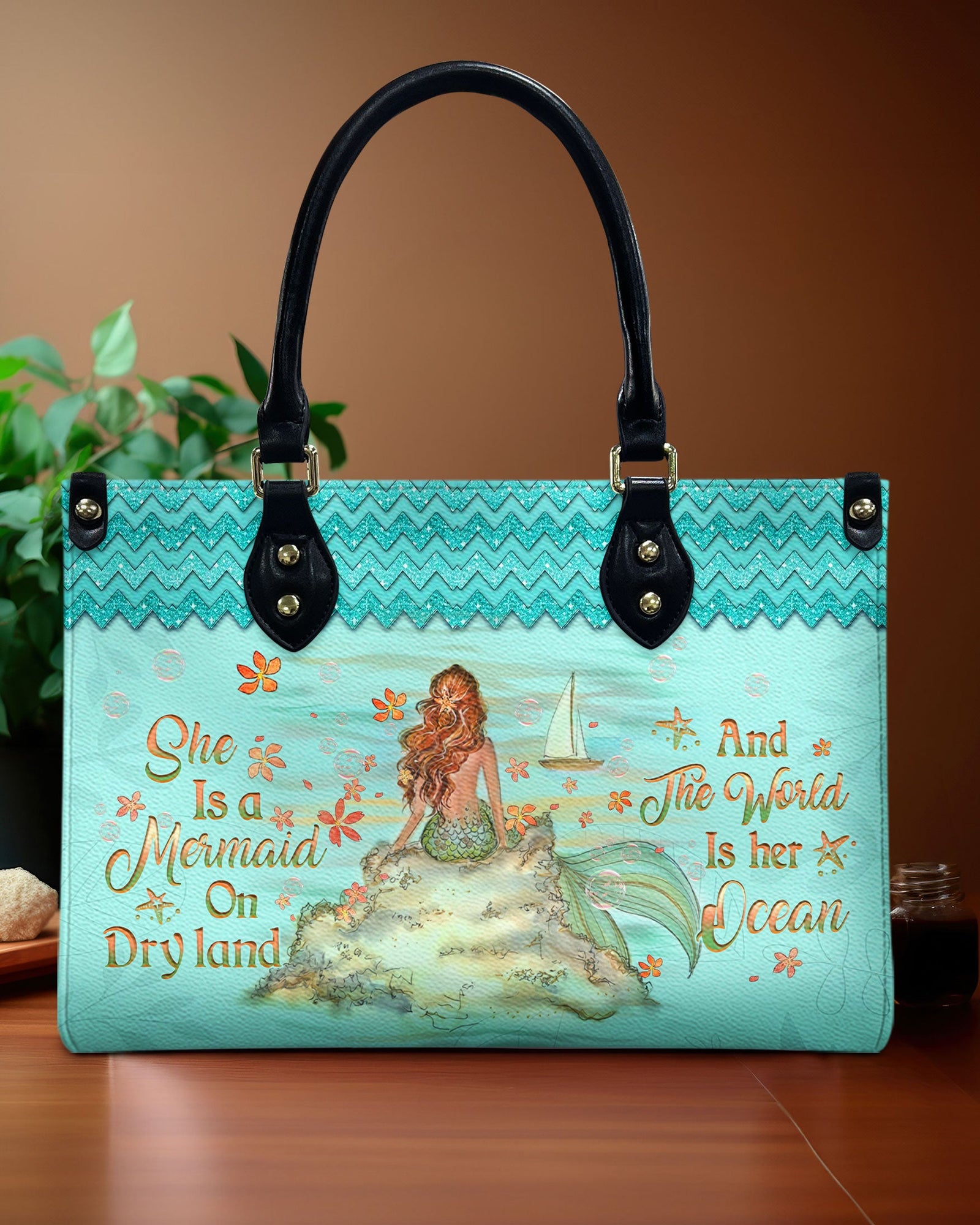 BLISSCORNERS SHE IS A MERMAID LEATHER HANDBAG