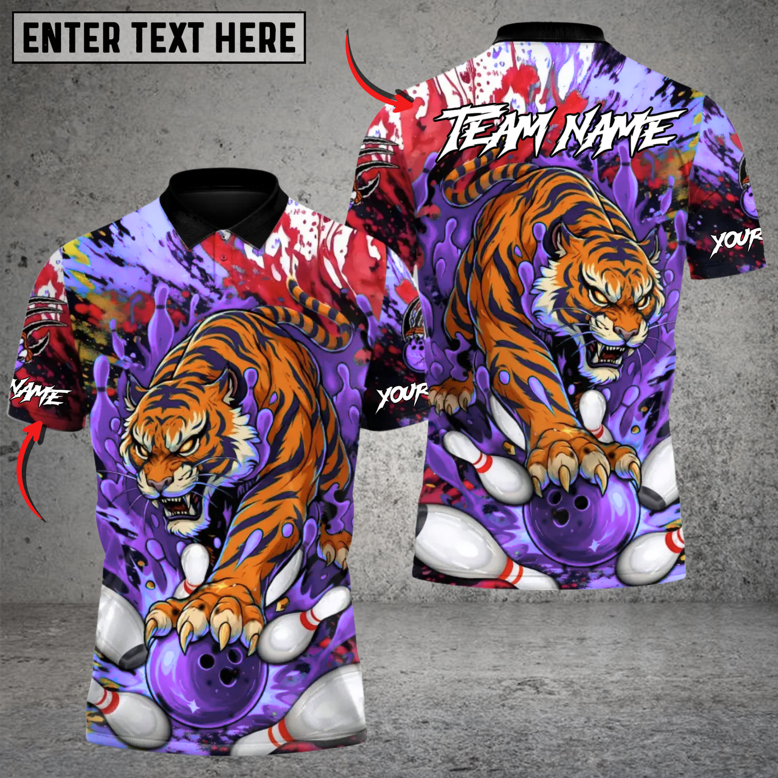 Blisscorners Wild Strike Tiger Bowling Multicolor Customized Name, Team Name 3D Shirts