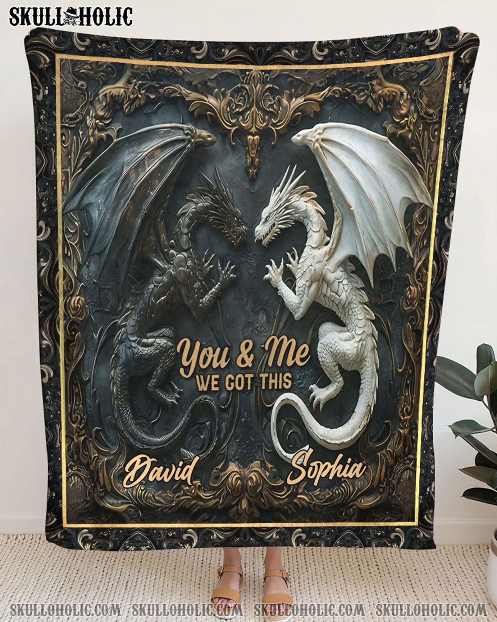 BLISSCORNERS PERSONALIZED YOU & ME WE GOT THIS DRAGON COUPLE FLEECE BLANKET