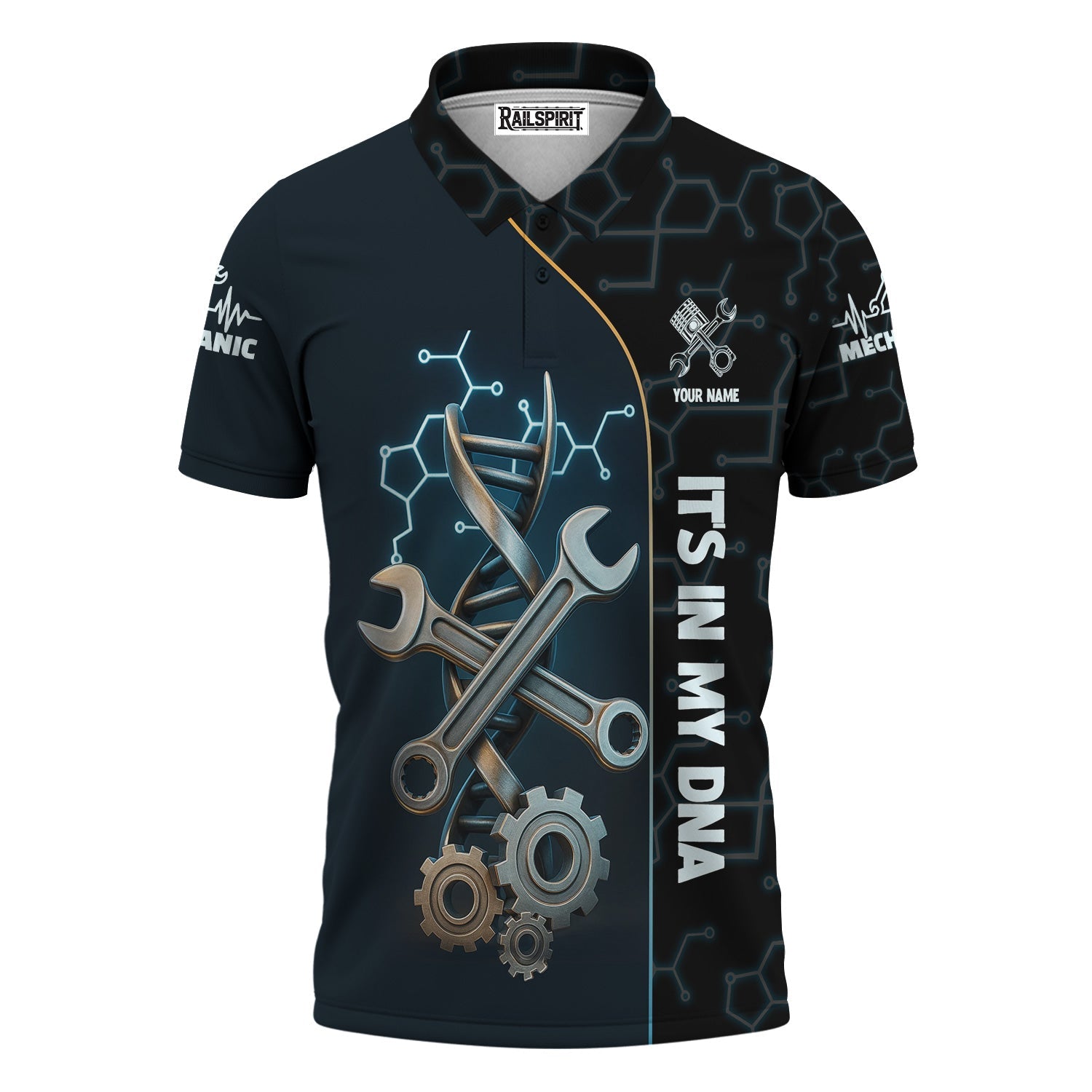 Blisscorners Personalized It’s In My DNA Mechanic Shirt, Wrench DNA Design, Perfect Gift For Auto Technicians, Apparel Mechanic Shirt