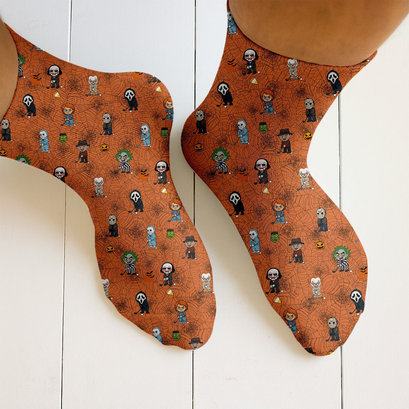 Blisscorners Classic Horror Characters Orange Golf Socks, Christmas Golf Gift, Halloween Gift Idea, Golfing ApparelLM2611