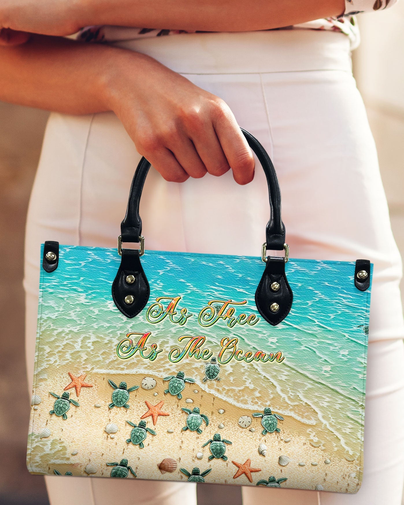 BLISSCORNERS AS FREE AS THE OCEAN TURTLE LEATHER HANDBAG