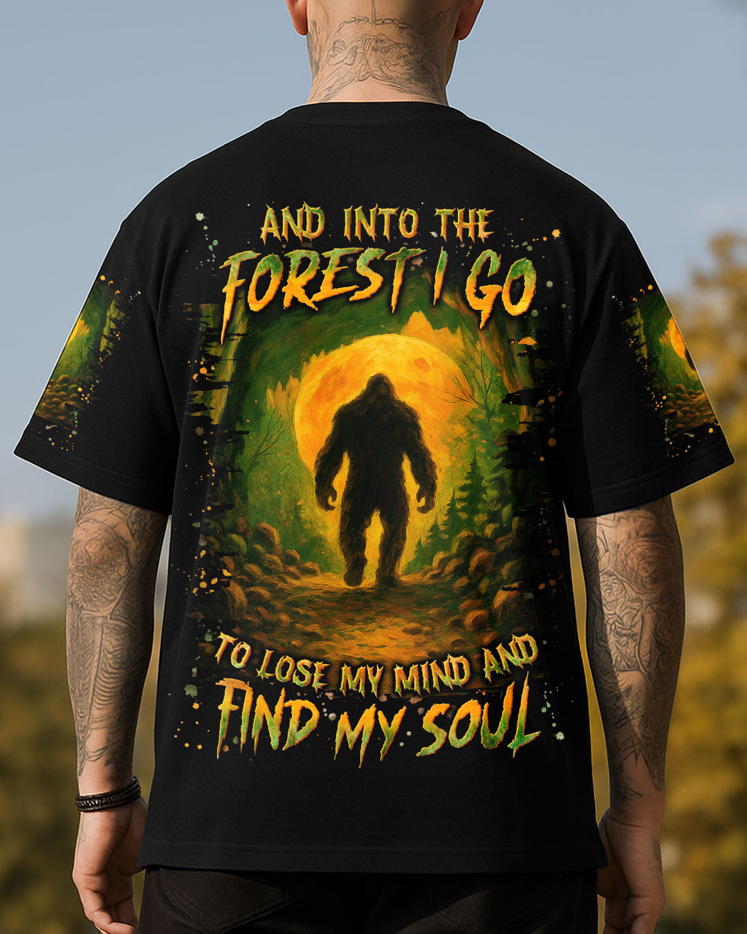BLISSCORNERS AND INTO THE FOREST I GO BIGFOOT ALL OVER PRINT