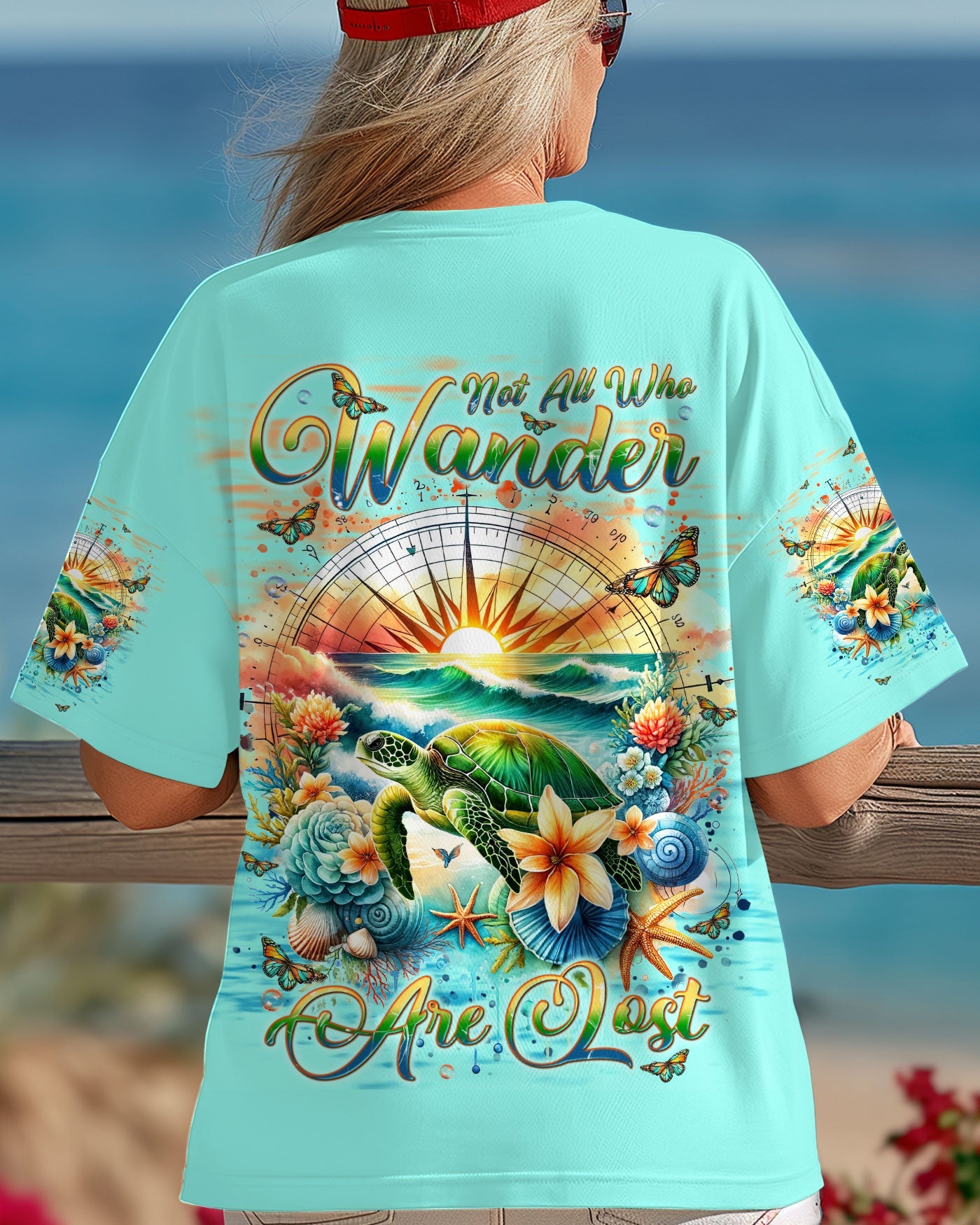 BLISSCORNERS NOT ALL WHO WANDER ARE LOST TURTLE COMPASS ALL OVER PRINT