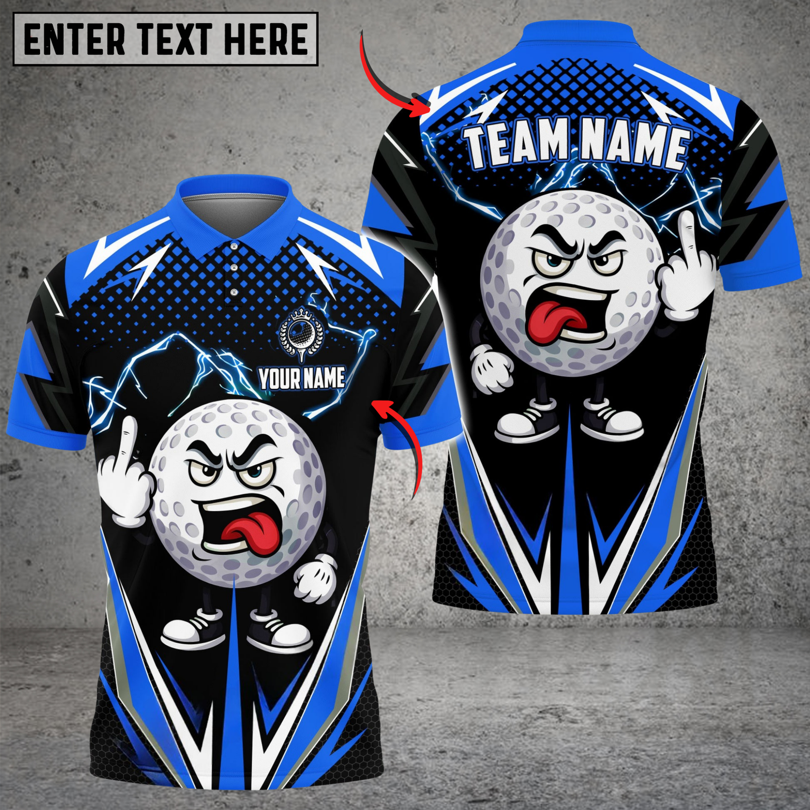 Blisscorners Funny Angry Golf Ball Polo Shirt, Customized Name & Team Name 3D Shirts (4 Colors)
