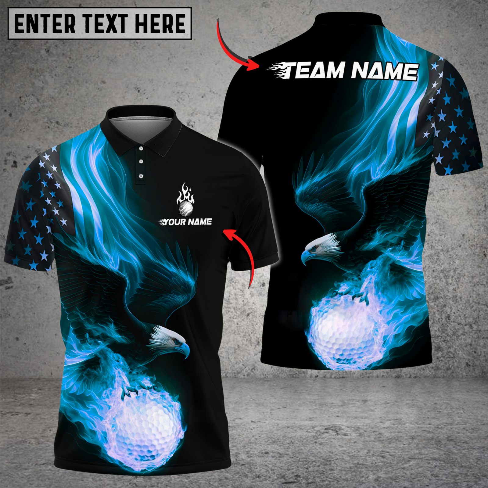 Blisscorners Fire Eagle Golf Polo Shirt, Customized Name & Team Name 3D Shirts (4 Colors)