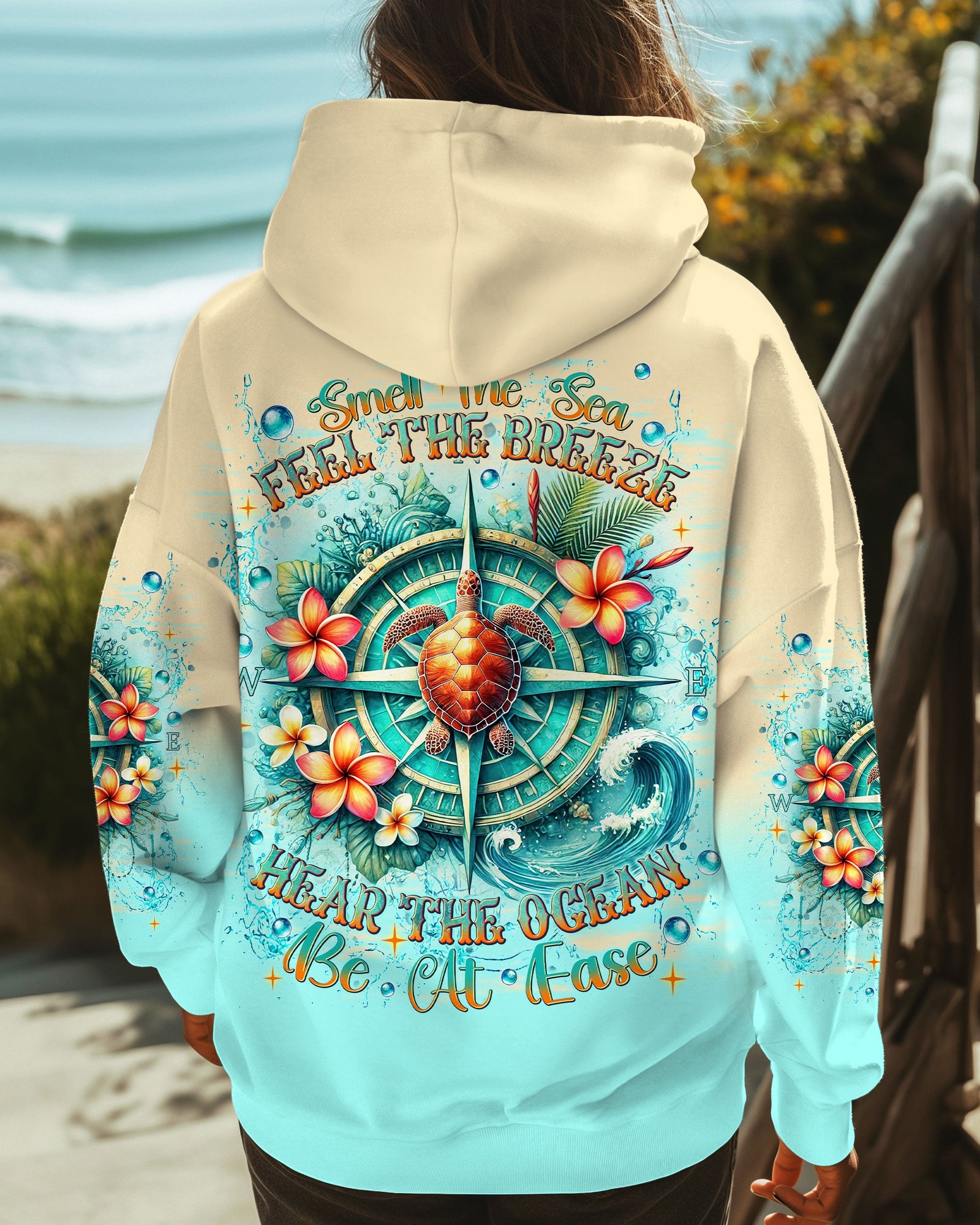 BLISSCORNERS SMELL THE SEA FEEL THE BREEZE TURTLE COMPASS ALL OVER PRINT