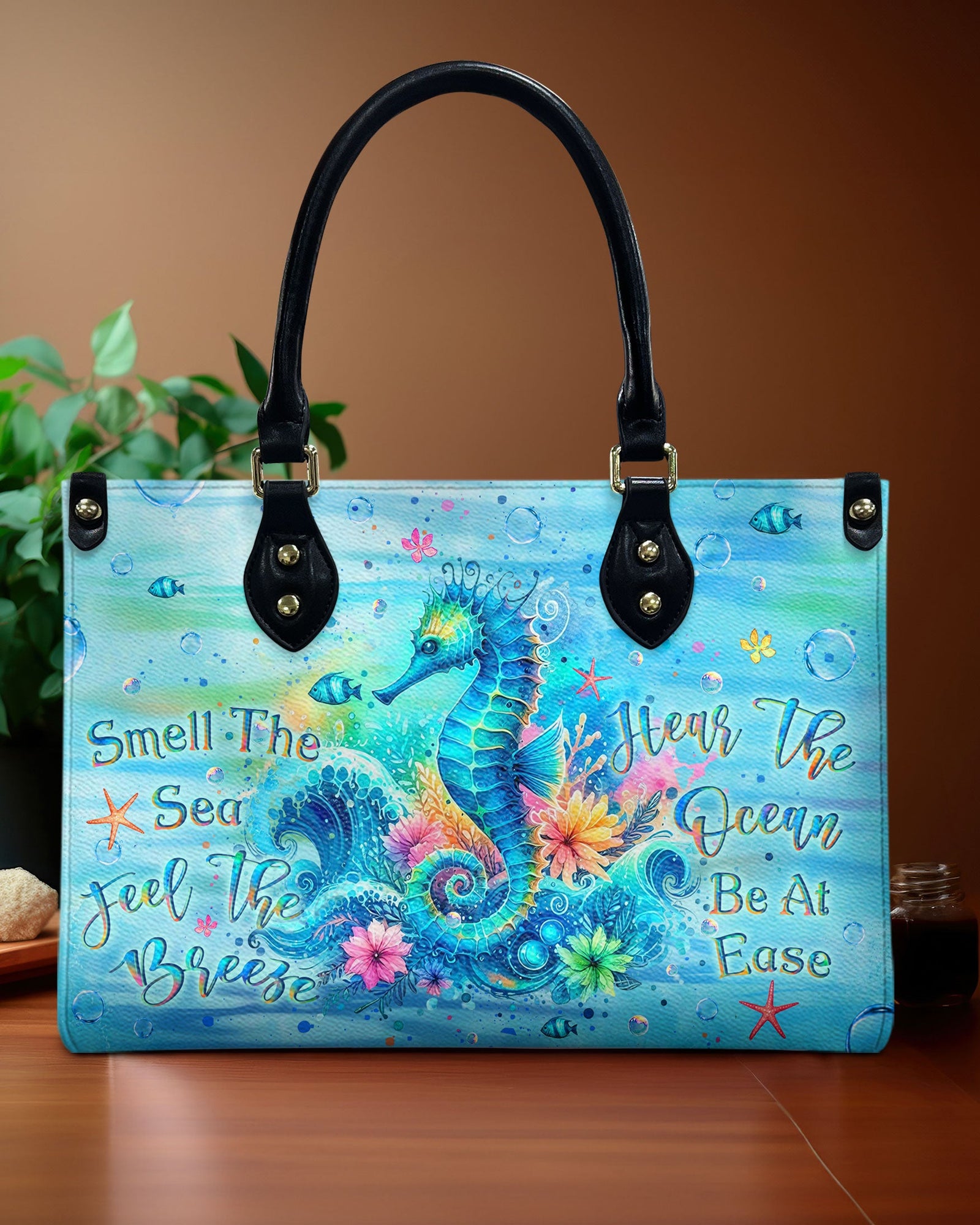 BLISSCORNERS SMELL THE SEA FEEL THE BREEZE LEATHER HANDBAG