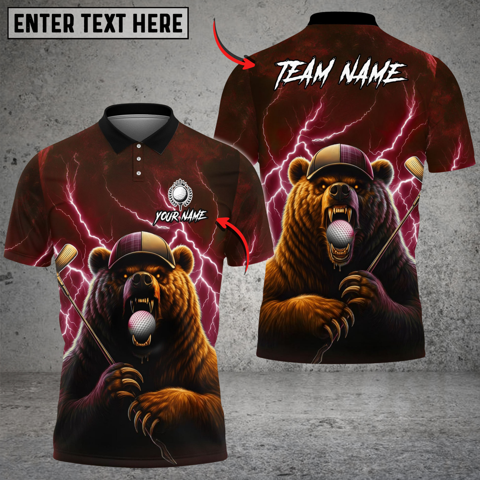 Blisscorners Thunder Bear Golf Polo Shirt, Customized Name & Team Name 3D Shirts (4 Colors)