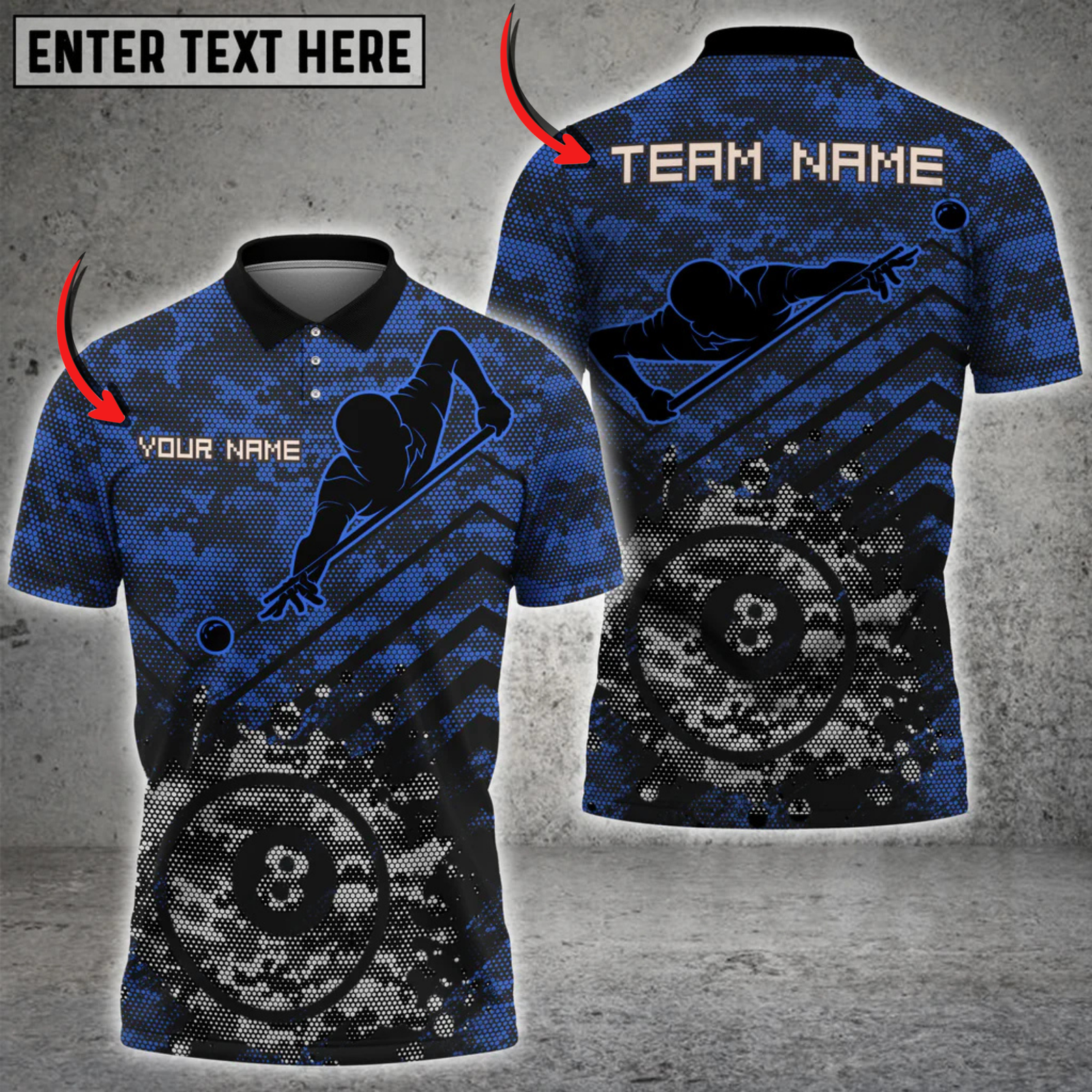 Blisscorners Billiards Striker Pattern Multicolor Customized Name, Team Name 3D Shirt