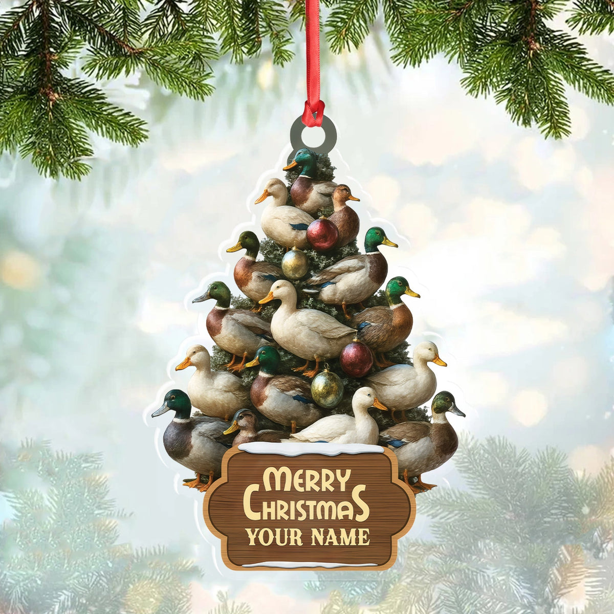 Blisscorners Funny Duck Christmas Tree Acrylic Ornament - Personalized Hunting Gift, Mallard Duck Lover Decoration, Rustic Country Holiday Decor