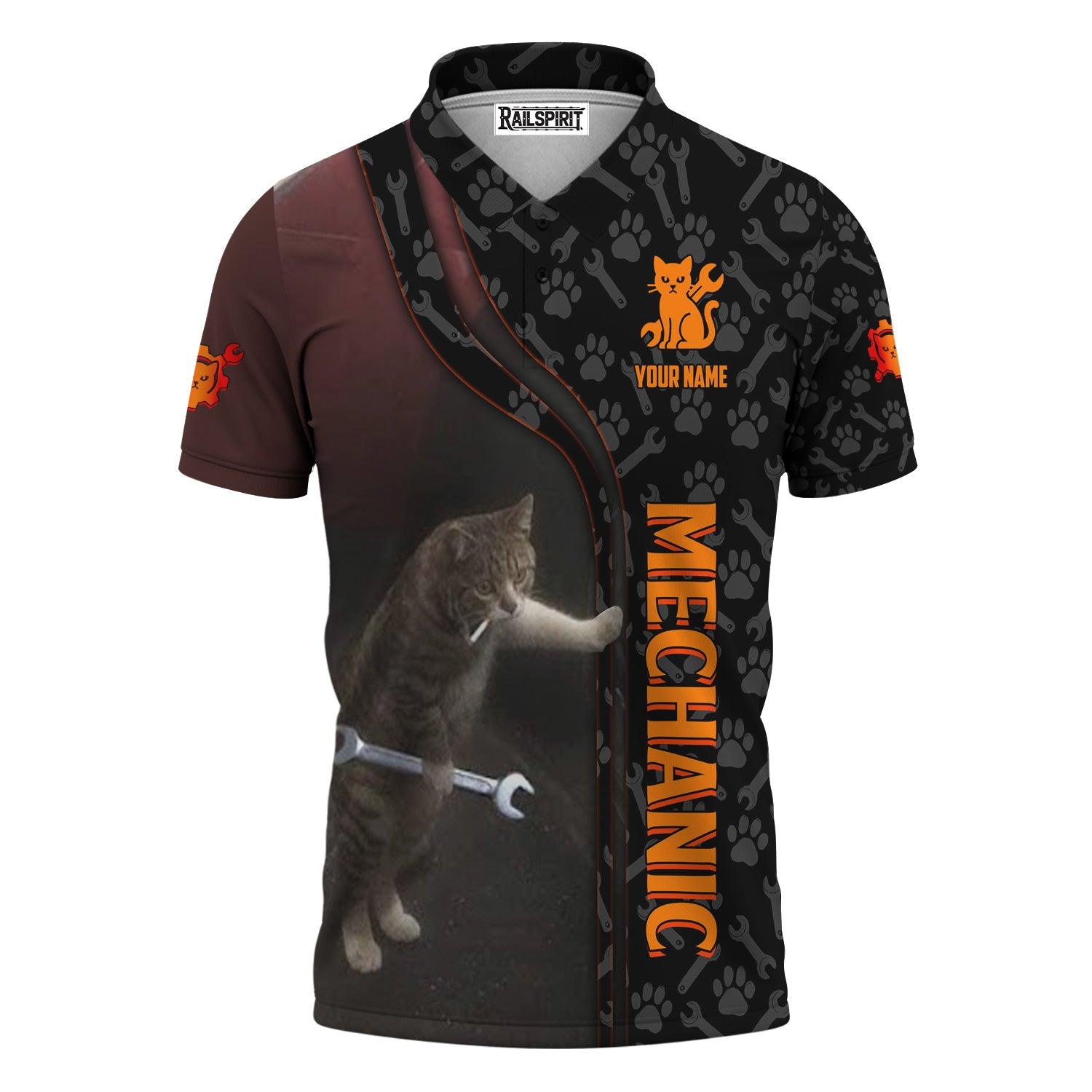 Blisscorners Custom Name Funny Cat Mechanic Shirt With Cat Paw And Wrench Hoodie Jacket For Mechanic