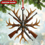 Blisscorners Custom Name Hunting Ornament, Antlers and Rifles Christmas Decor for Hunters LM0411