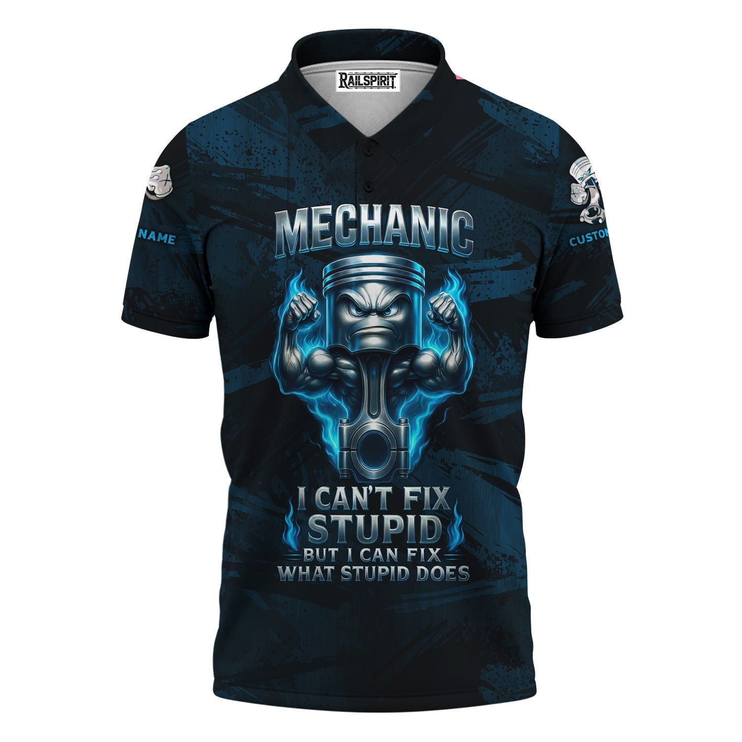 Blisscorners Personalized T-Shirt Mechanic I Can't Fix Stupid But I Can Fix What Stupid Does Muscle Piston Design Shirt For Mechanics