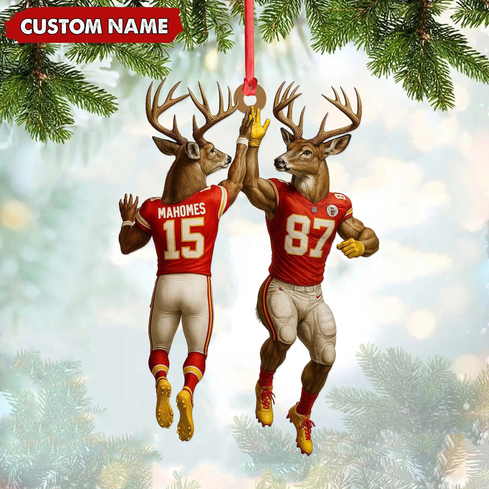 Blisscorners Personalized Football Christmas Ornament, Custom Name Deer Players Red Jersey, Funny Kansas City Football Fan Gift Decoration MT2411
