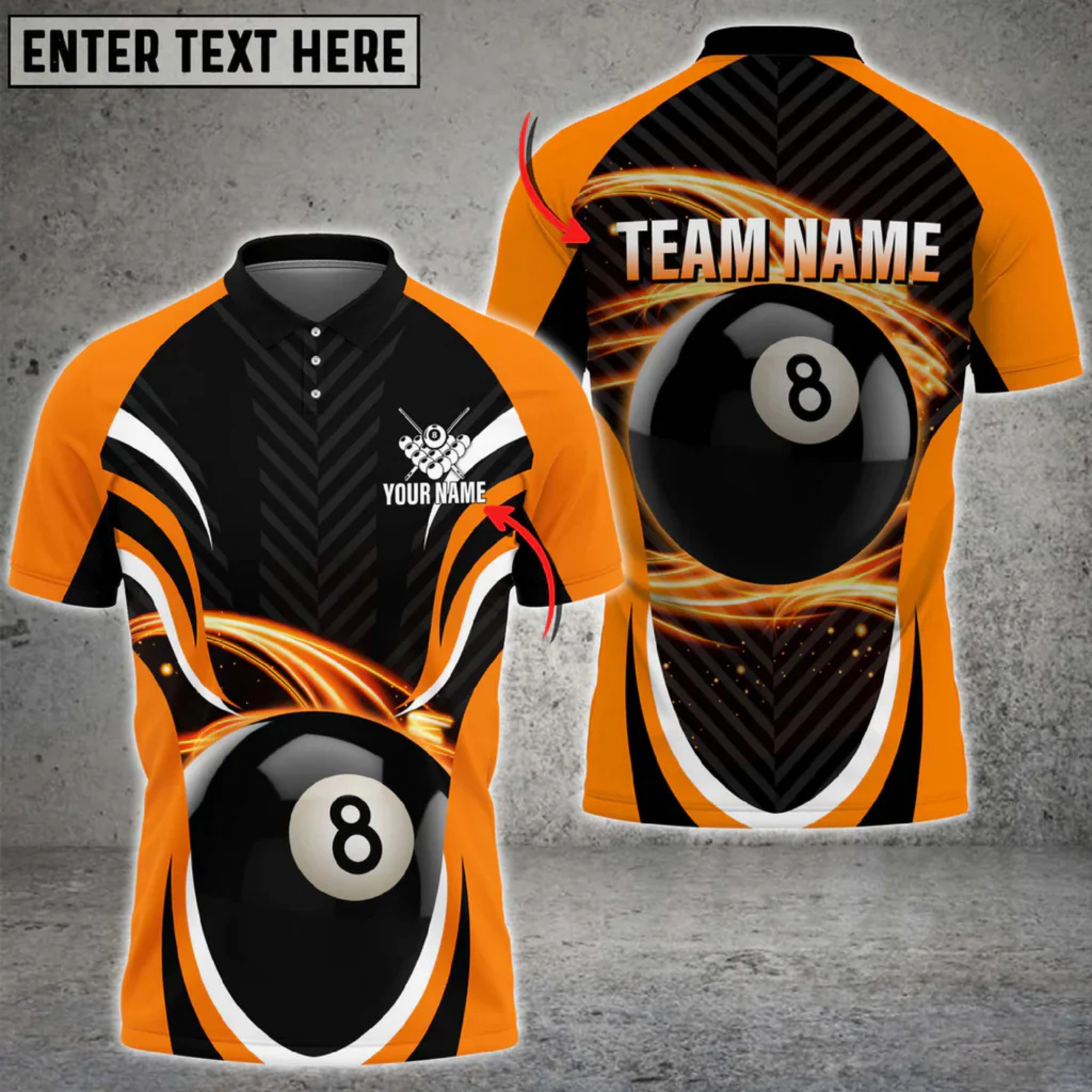 Blisscorners Billiards 8-Ball Flame Flow Multicolor Customized Name, Team Name 3D Shirt