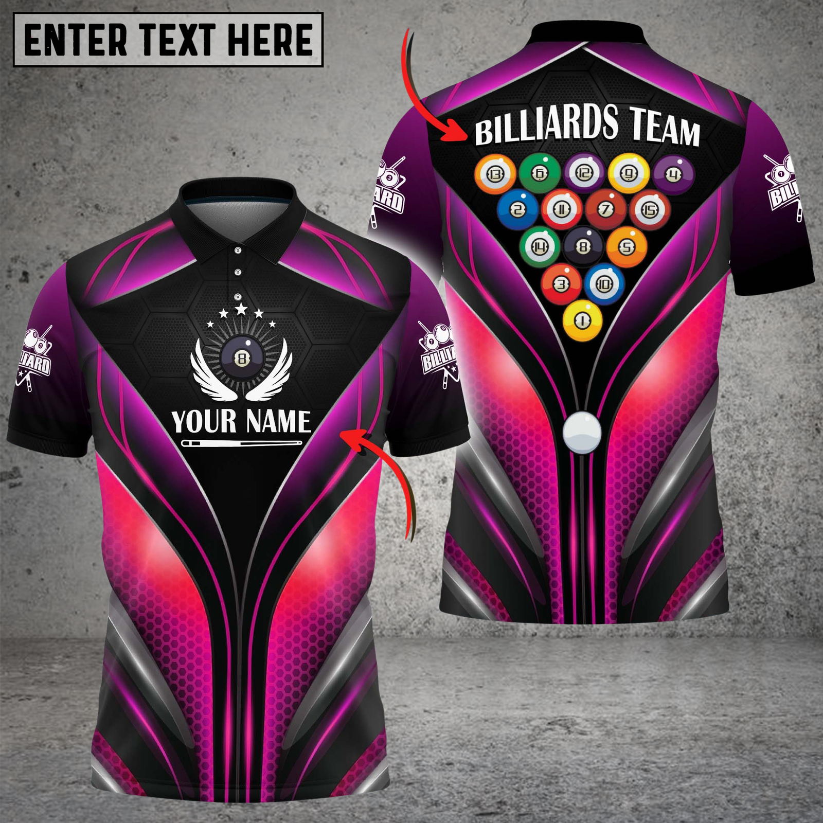 Blisscorners Billiards Neon Power Lines Multicolor Customized Name, Team Name 3D Shirt