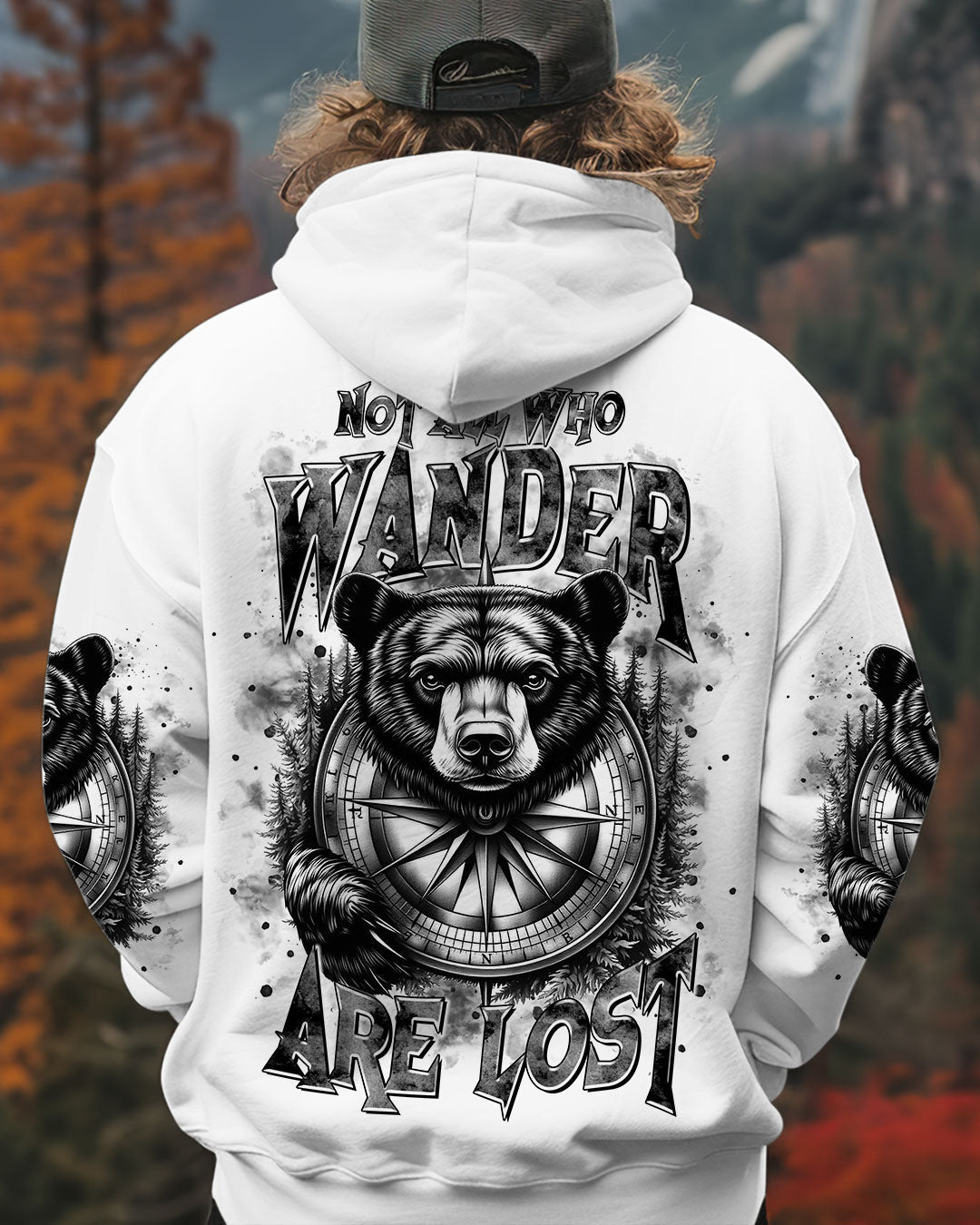 BLISSCORNERS NOT ALL WHO WANDER ARE LOST BEAR COMPASS ALL OVER PRINT
