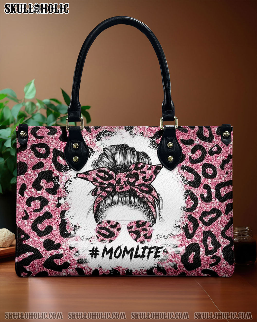BLISSCORNERS MOMLIFE MESSY BUN LEOPARD LEATHER HANDBAG