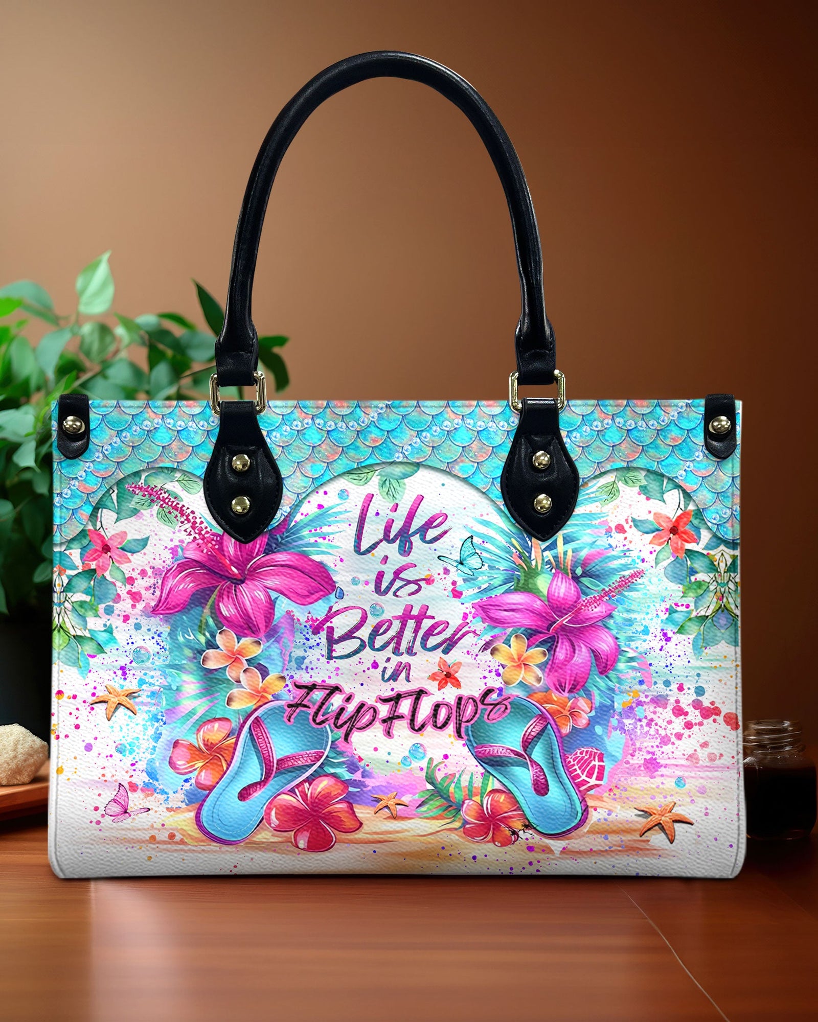 BLISSCORNERS LIFE IS BETTER IN FLIP FLOPS LEATHER HANDBAG