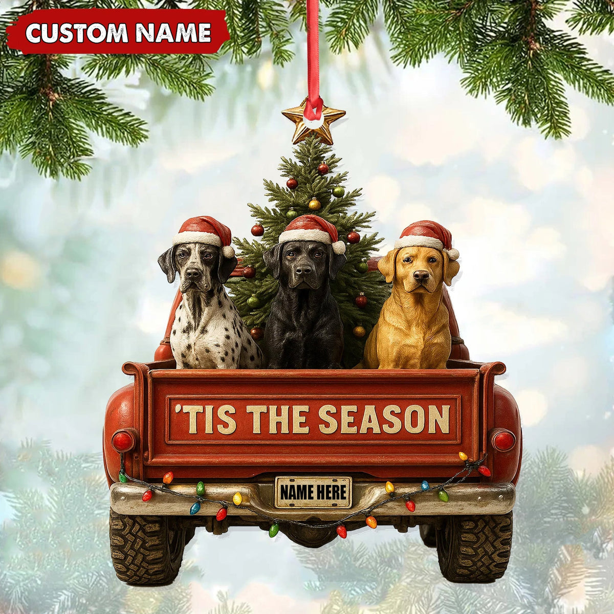 Blisscorners Personalized Hunting Dogs Truck Ornament, Custom Name Christmas Gift for Dog Lovers LM0411