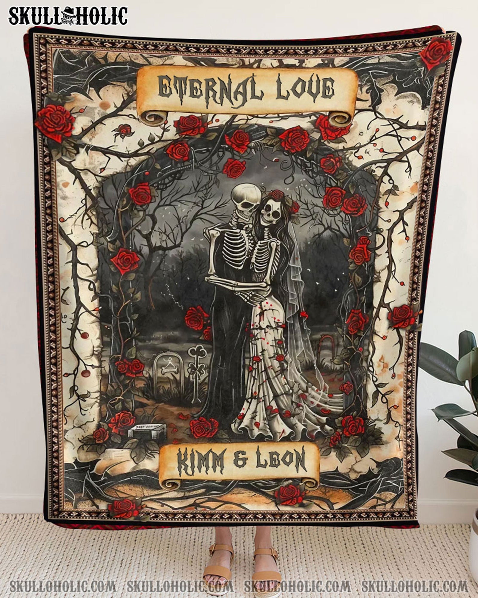 BLISSCORNERS PERSONALIZED ETERNAL LOVE SKELETON COUPLE FLEECE BLANKET