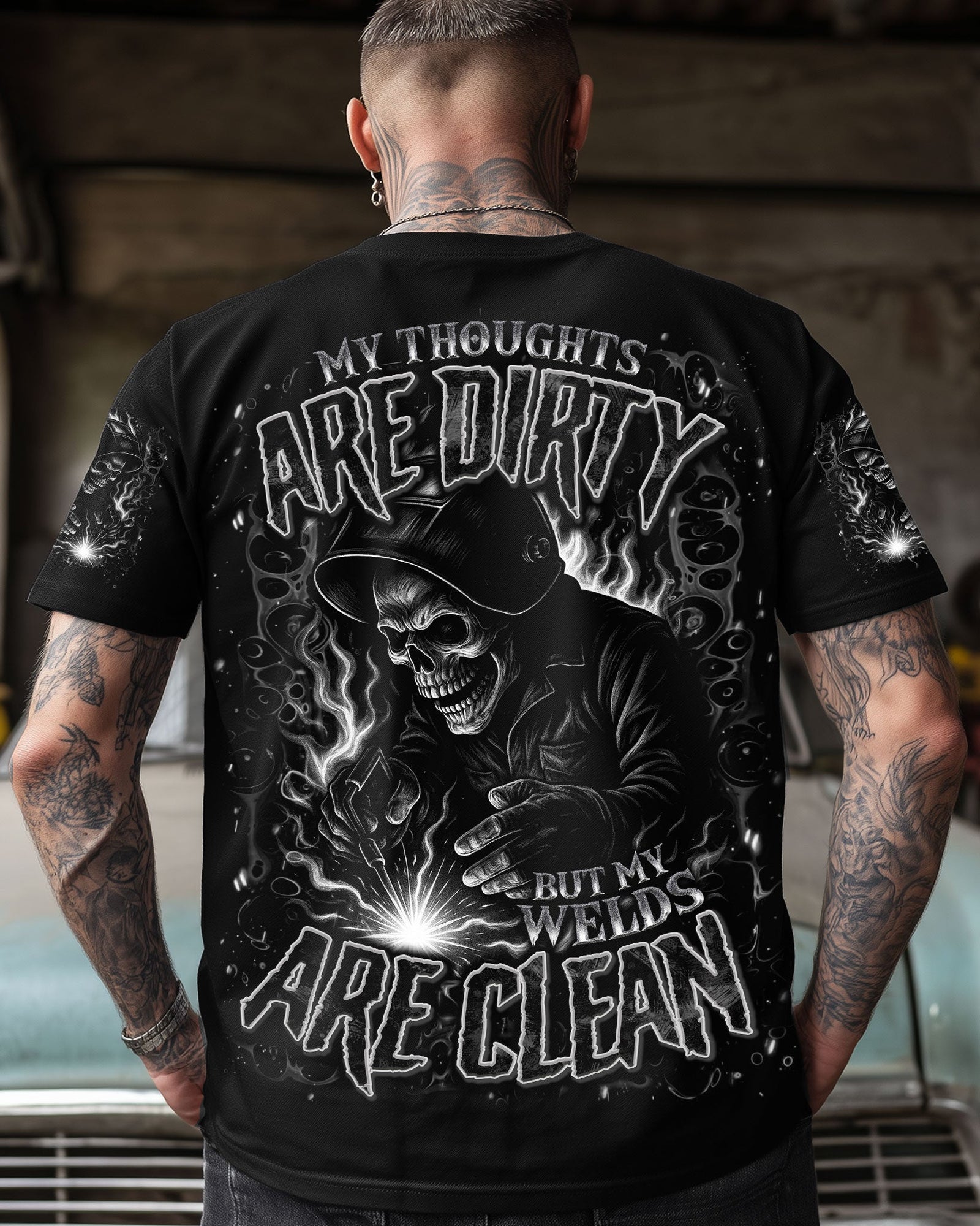 BLISSCORNERS I MAY BE OLD BUT I WAS A MECHANIC SKULL ALL OVER PRINT