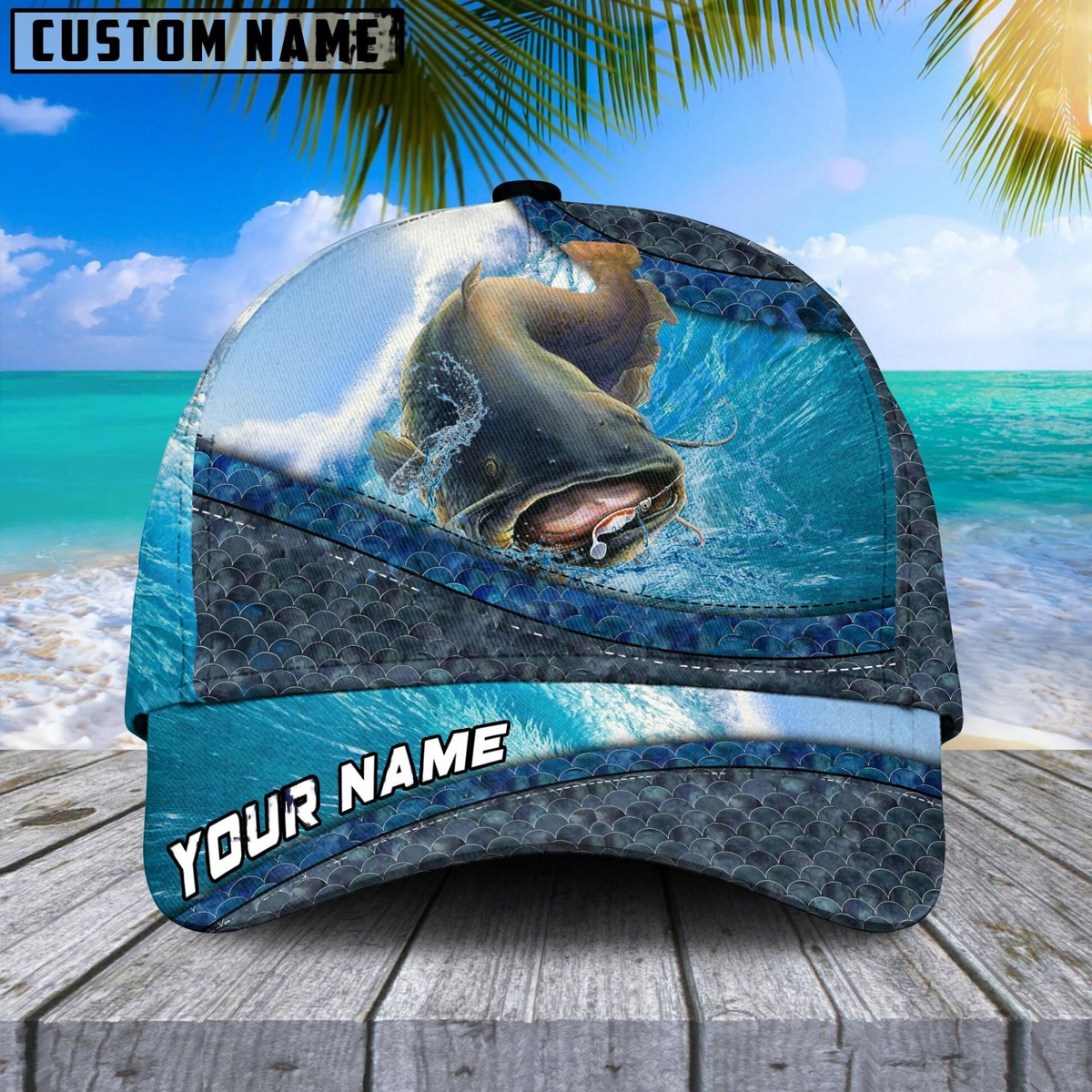 Blisscorners Magic Catfish Fishing Customized Name 3D Cap