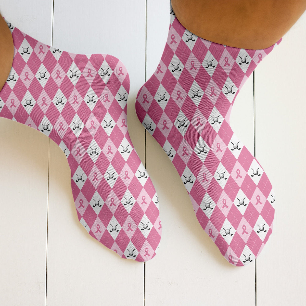 Blisscorners Breast Cancer Pink Argyle Pattern Golf Socks, Christmas Golf Gift, Gifts For Golf Lovers, Golfing ApparelLM2611