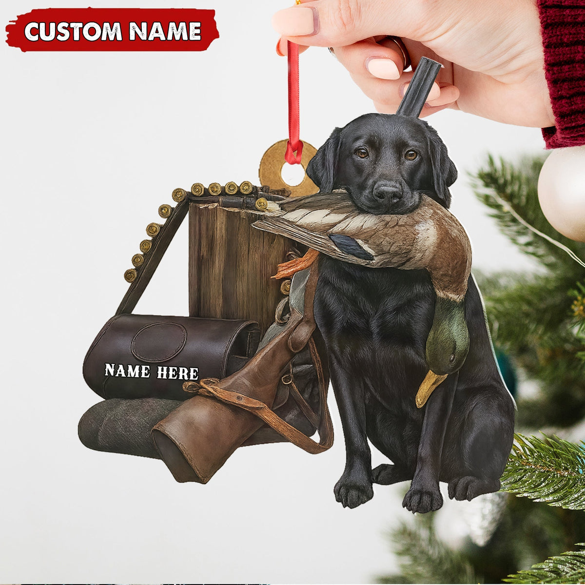 Blisscorners Personalized Duck Hunting Dog Ornament - Personalized Acrylic Christmas Decor for Hunters LM0411