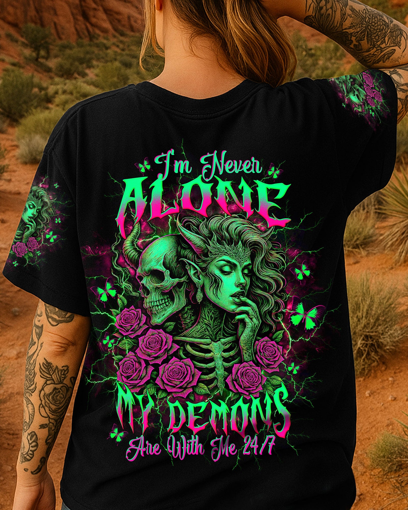 BLISSCORNERS I'M NEVER ALONE SKULL DEMON LADY ALL OVER PRINT