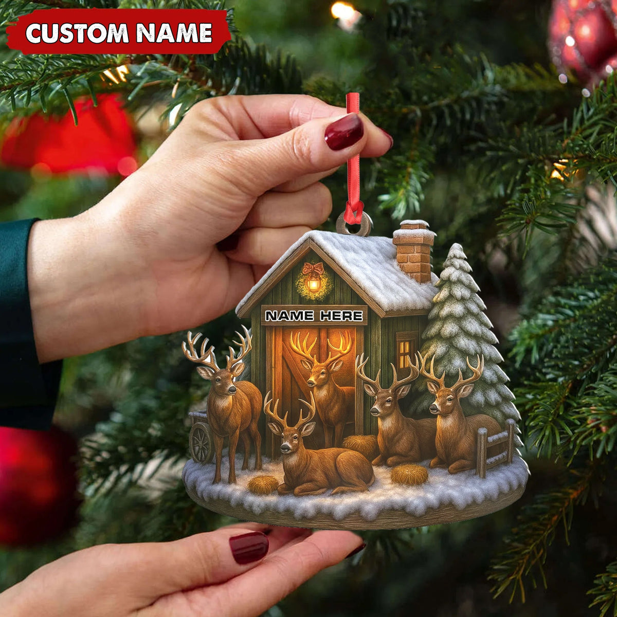 Blisscorners Personalized Acrylic Deer Family Christmas Ornament - Rustic Holiday Cabin Decor for Hunters & Wildlife Lovers LM0110