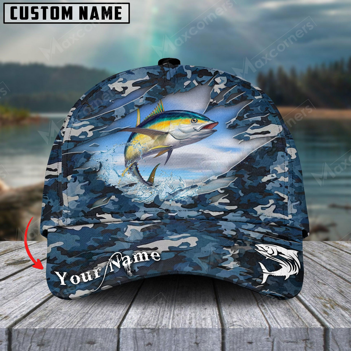 Blisscorners Blue Tuna Fishing Camouflage Customized Name 3D Cap