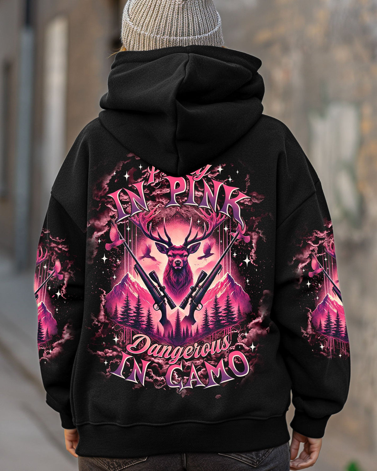 BLISSCORNERS PRETTY IN PINK HUNTING DEER ALL OVER PRINT