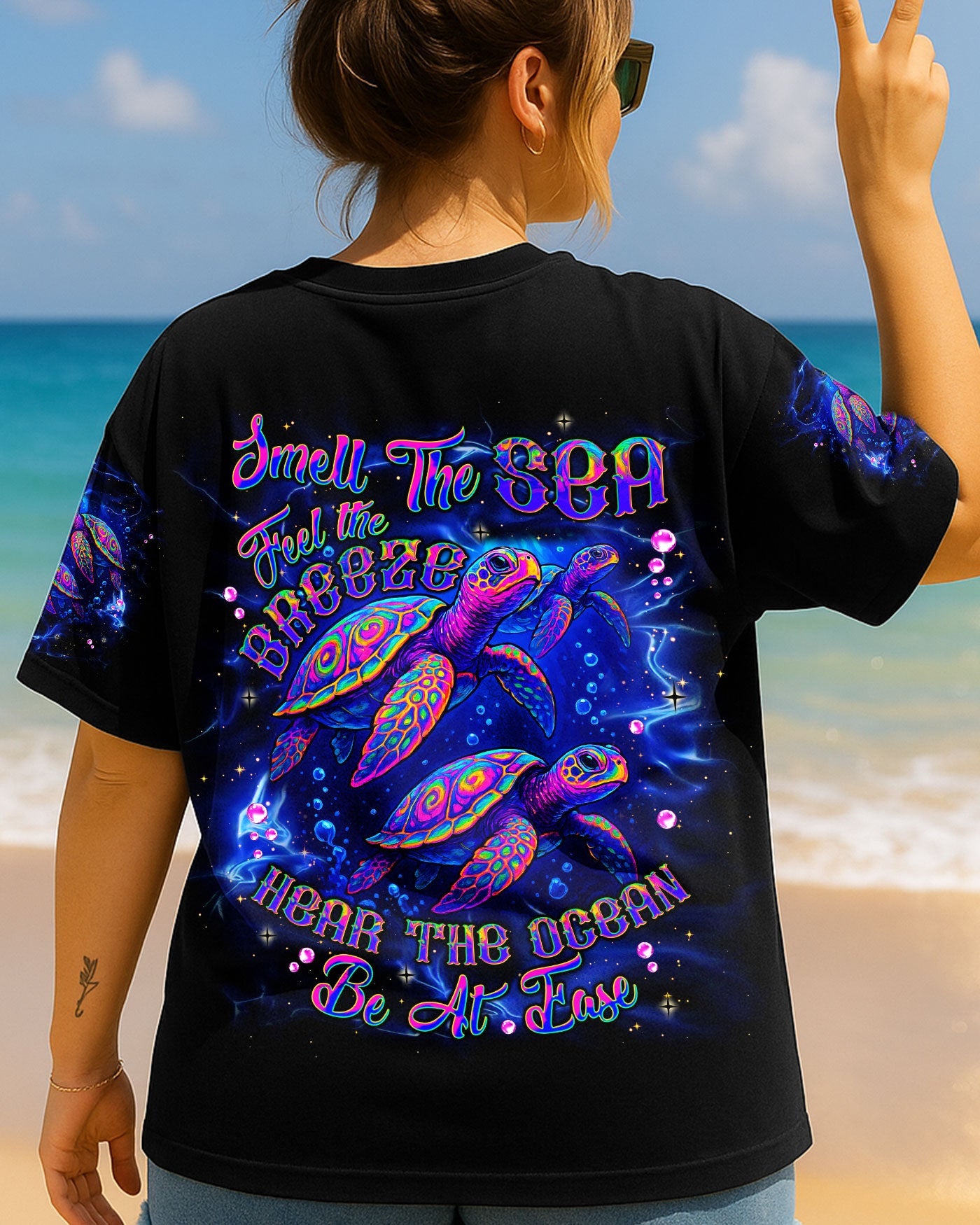 BLISSCORNERS SMELL THE SEA FEEL THE BREEZE TURTLE ALL OVER PRINT