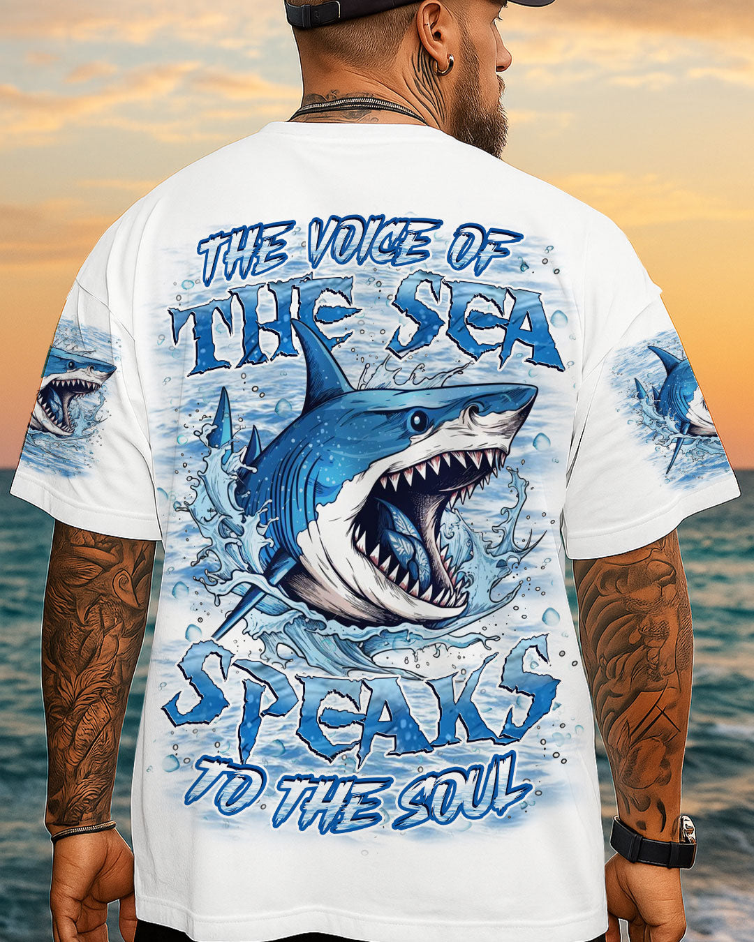BLISSCORNERS THE VOICE OF THE SEA SPEAKS TO THE SOUL SHARK ALL OVER PRINT