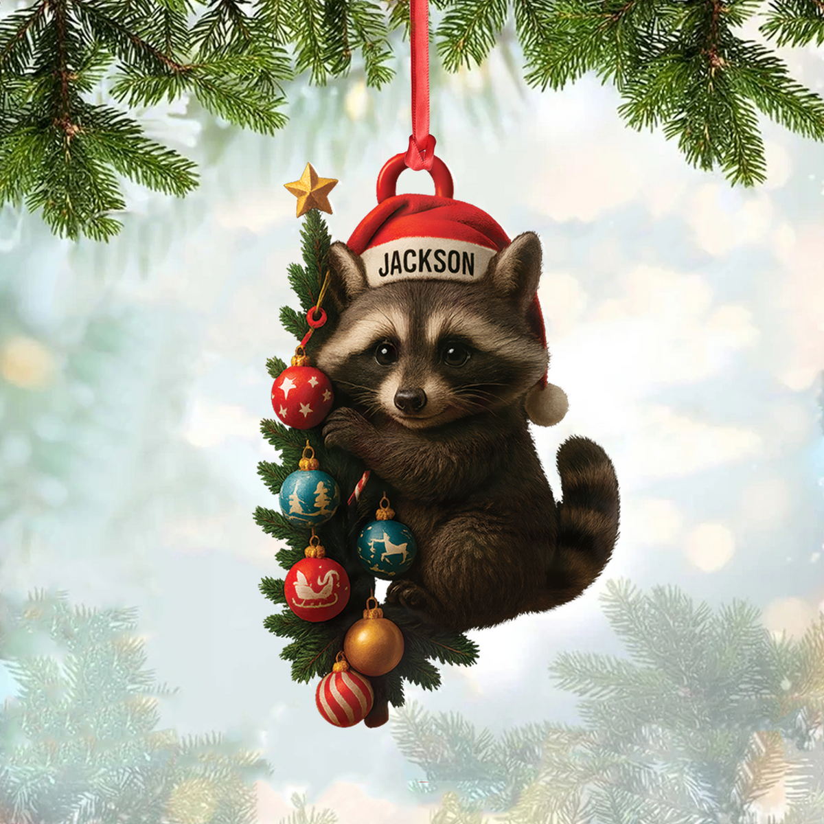 Blisscorners Personalized Raccoon Acrylic Christmas Ornament - Cute Holiday Gift - Perfect Gift for Kids & Animal Lovers LM0411