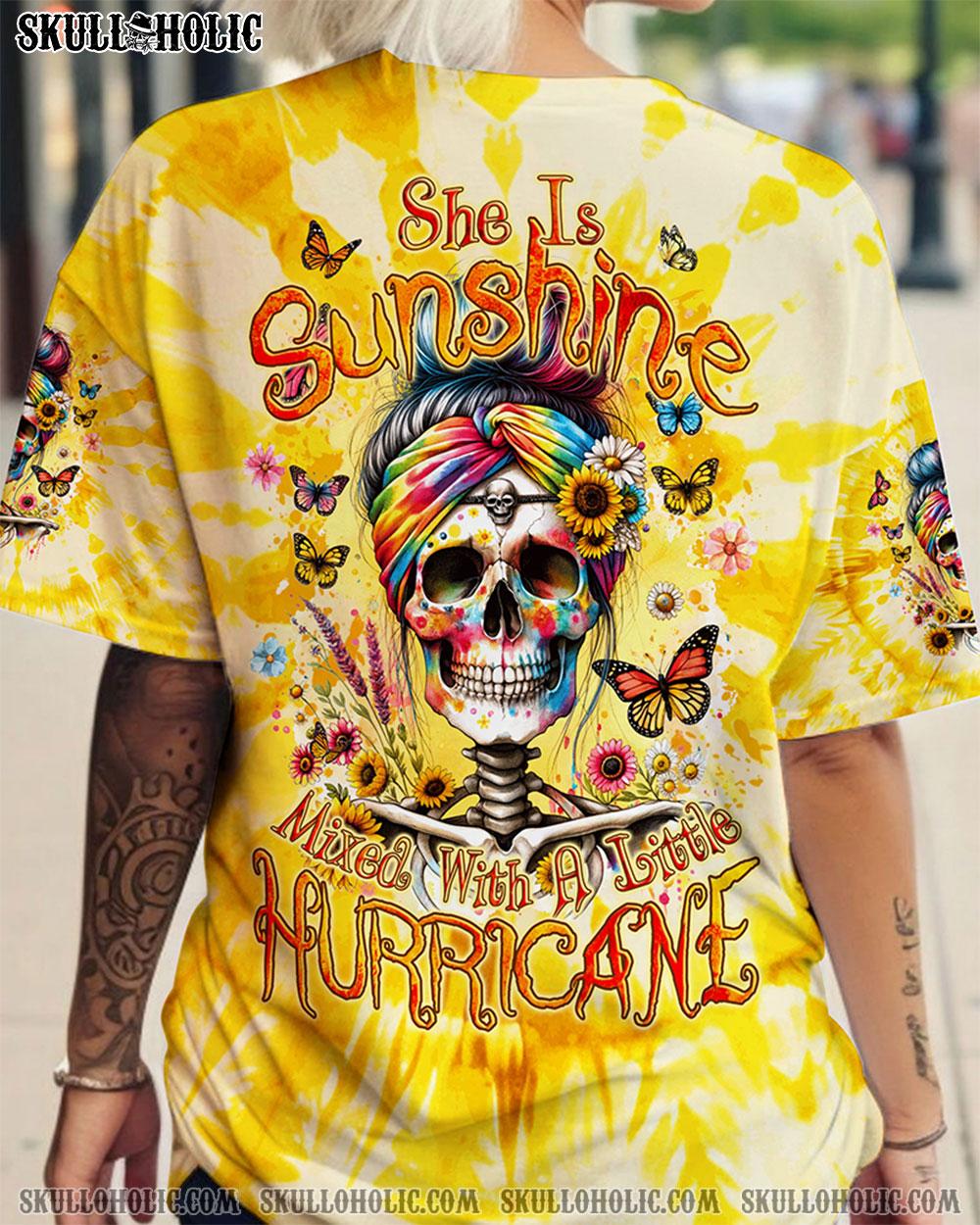 BLISSCORNERS SHE IS SUNSHINE MESSY BUN TIE DYE ALL OVER PRINT